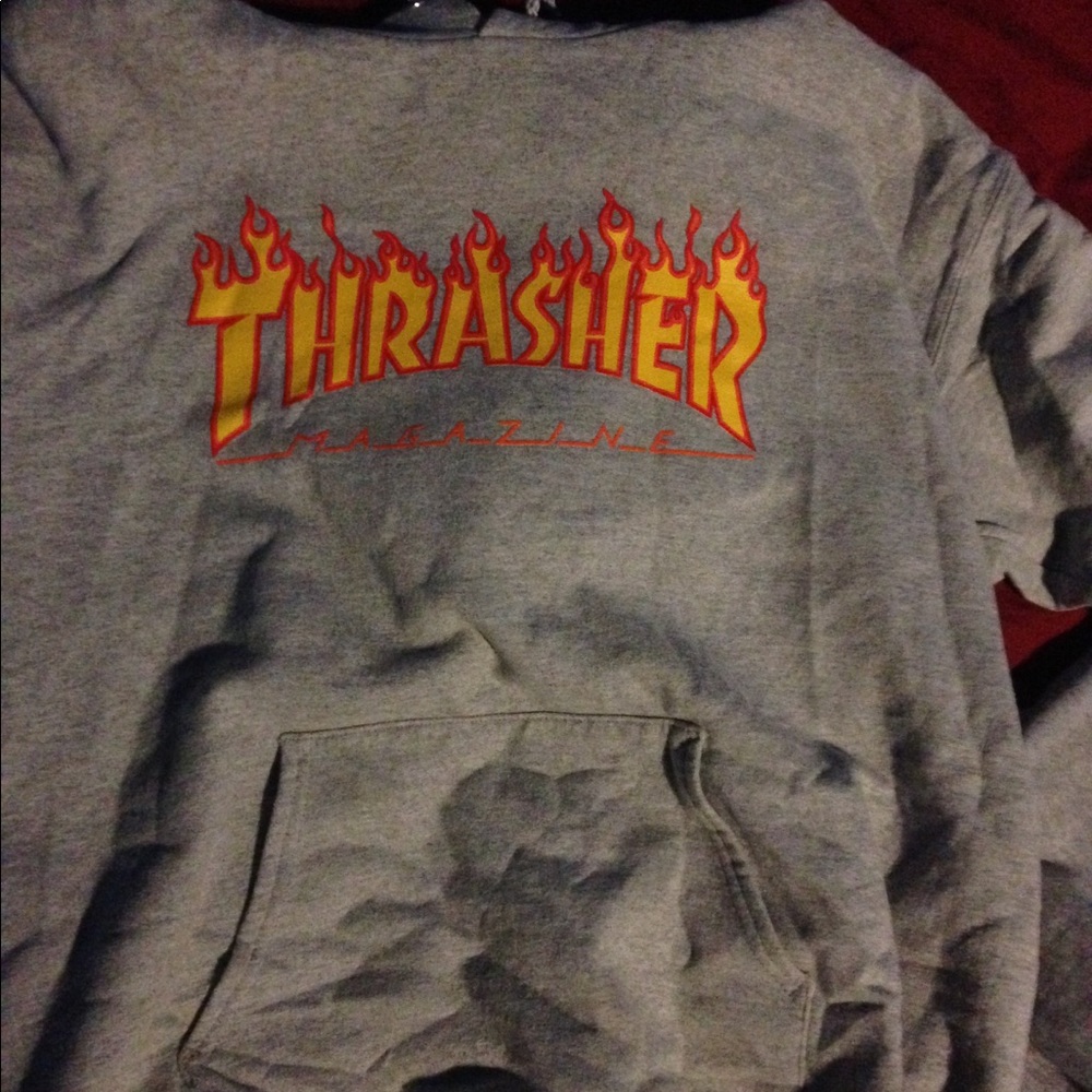 Thrasher Fire Flame Hoodie Gray Size M